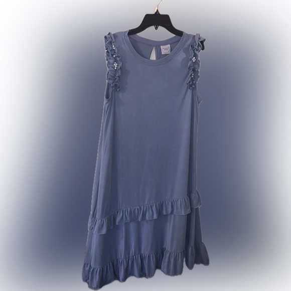 Violet Weekend Asymmetrical Ruffle Pearl Crystal Sleeveless Shift Dress ViVi L - Picture 2 of 10